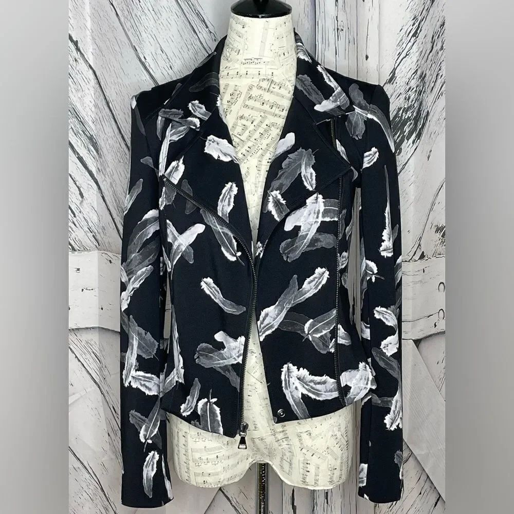 EXPRESS Feather Pattern Motorcycle Zipper Jacket S